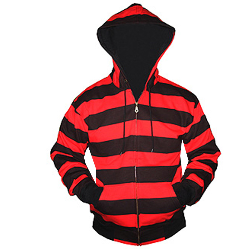 Black And Red Striped Zip Hoodie
